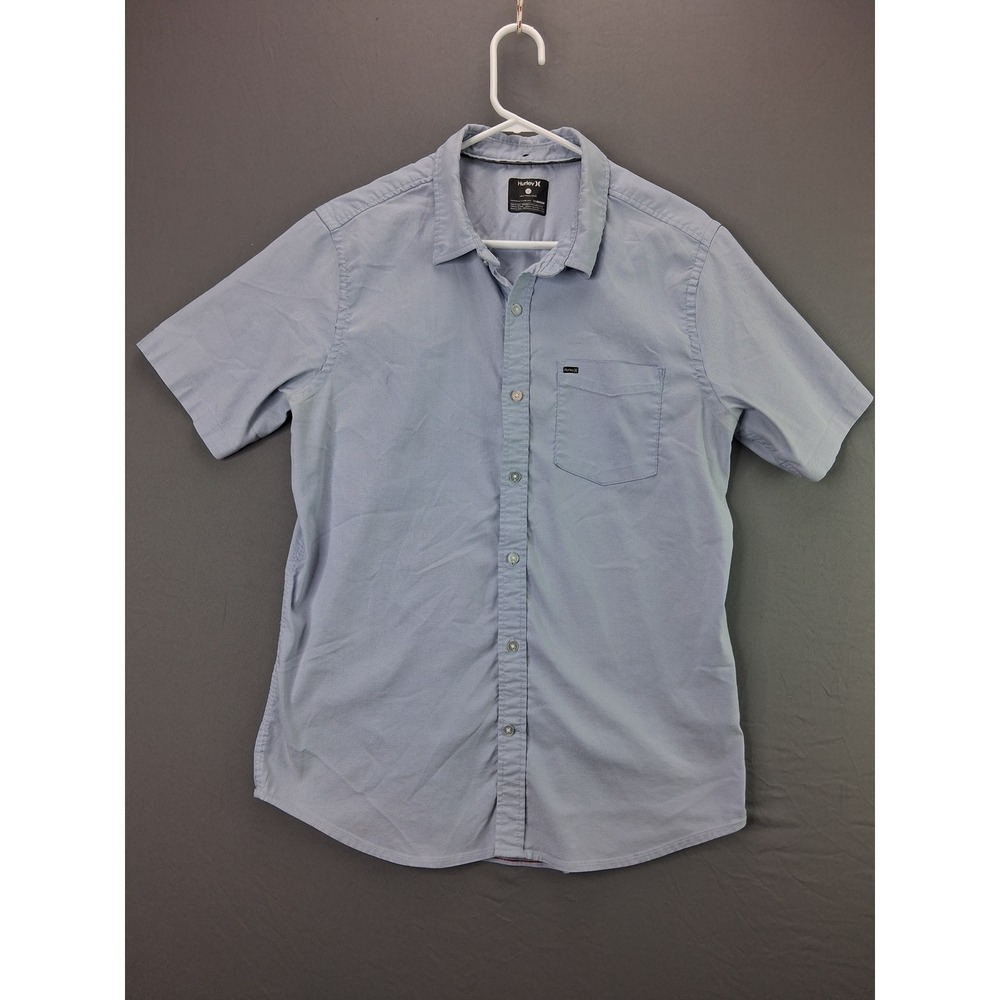 Hurley Button Up Shirt Mens Large Blue Nike Dri-FIT Short Sleeve Pocket Casual